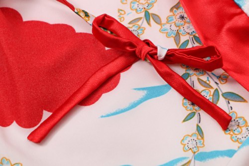 Old-to-new Women's Long Kimono Robe Silk Bathrobe with Pockets-Multi-Pattern,Pagoda Red L - Thumbnail 3