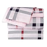 Dor Extreme Super Soft Luxury Black, Red, and Pink Checkered Bed Sheet Set in 9 Prints, 6 Piece, King, Checkered