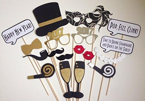 18PCS 2017 New Year's Eve Party Card Masks Photo Booth Props Mustache On A Stick larger size