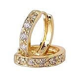 GULICX Gold Tone White Crystal 3mm CZ Cubic Zirconia Girls Hoop Huggie Earrings