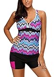 Dokotoo Womens Color Block Printed Racerback Tankini Swimsuits with Shorts