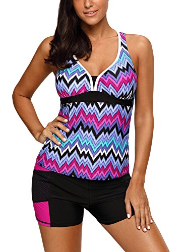 Dokotoo Womens Color Block Printed Racerback Tankini Swimsuits with Shorts Dokotoo Womens Color Block Printed Racerback Tankini Swimsuits with Shorts