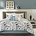 Madison Park - Matilda 7 Piece Comforter Set - Blue - Queen - Black Flocking Three Dimensional Look - Includes 1 Comforter, 3 Decorative Pillows, 1 Bed Skirt, 2 Shams primary