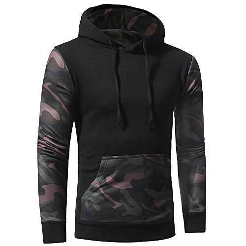 Hoodie Sweatshirt For Men,Clearance Sale-Farjing Mens' Camouflage Long SleevePrint Hooded Sweatshirt Tops Jacket Coat Outwear(XL,Black )