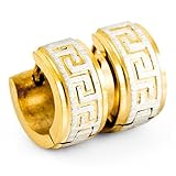 INBLUE Men's Stainless Steel Hoop Stud Earrings Gold Silver Tone Greek Vintage