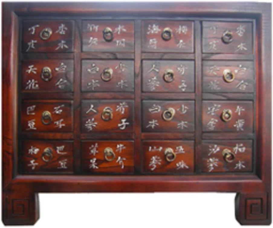 Live Antique Furniture Traditional Oriental Art Artisan Wood Rectangular Shape 16 Drawer Medicine Apothecary Cabinet