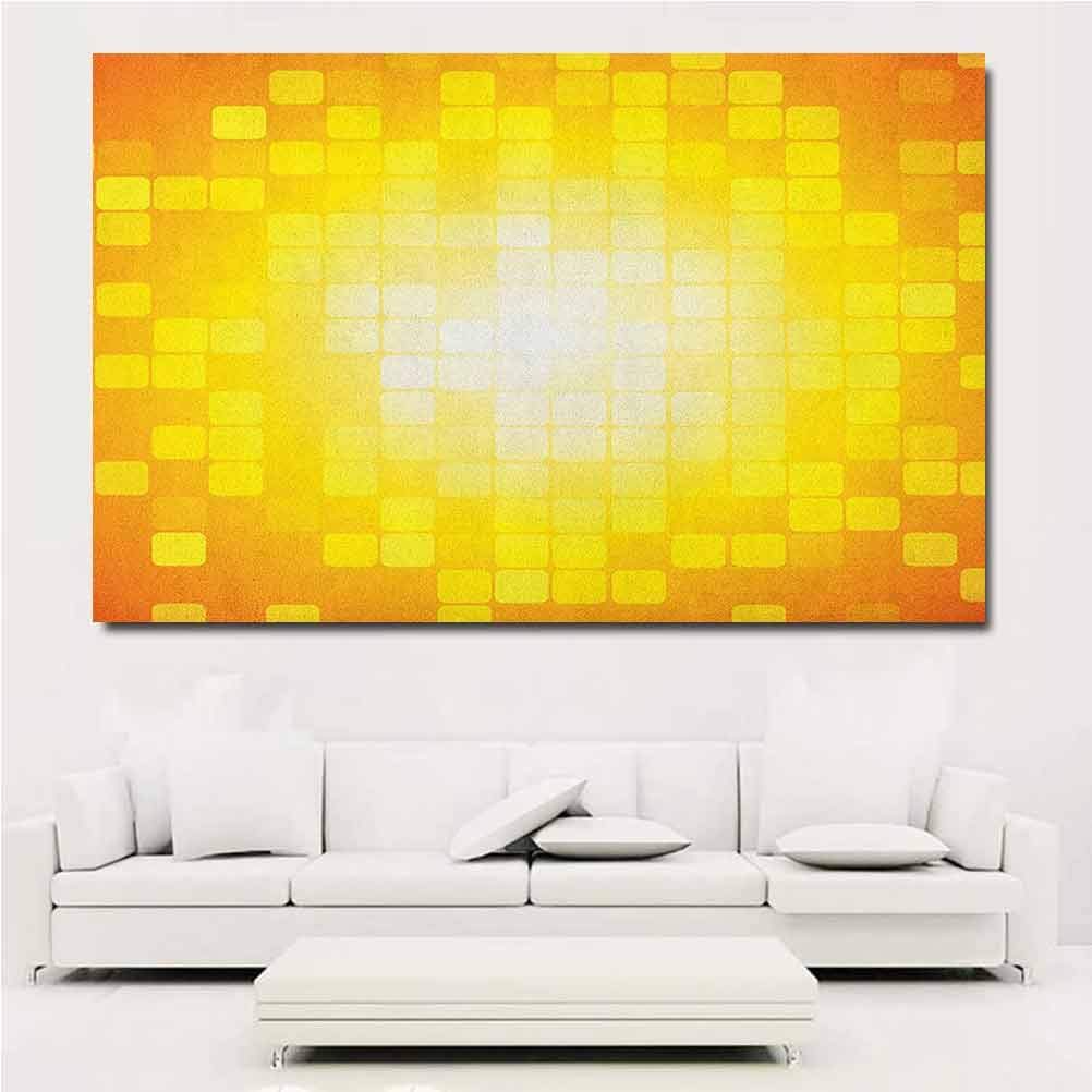 Yellow Wall Art Mosaic Retro Square Shapes and Patterns