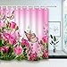 NYMB Pink Floral Shower Curtain, Butterfly and Rustic Farmhouse Flowers Shower Curtain Set, Spring Modern Fabric Shower Curtai with Hooks, 69X70IN