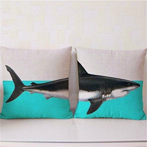 Foreverstore 2Pcs Cotton Linen Pillow Case Animal Creative Pillowcase Chair Seat Waist Square Pattern Cushion Cover Decorative Cushion Cover Shark