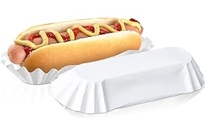 C&S Event Supply Co. 75 Pcs Hot Dog Trays - 6'' Paper Food Trays - Rectangular White Fluted Hot Dog Tray - Disposable Food Tray for Sandwiches and Hamburgers - Heavy Duty Paper Tray for Food Stands