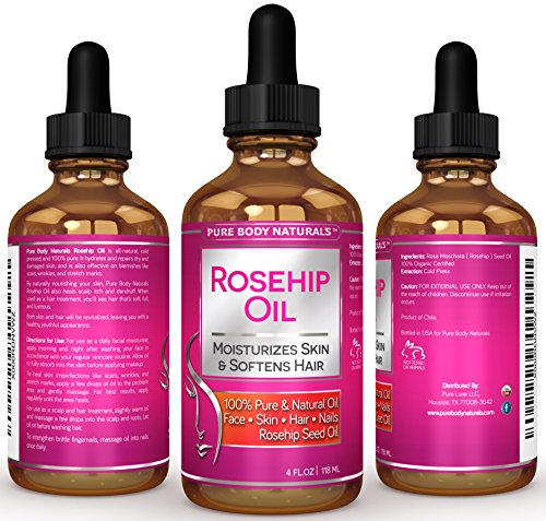 Pure Body Naturals Virgin Rose hip Seed Oil For Face and Skin, 118 ml.