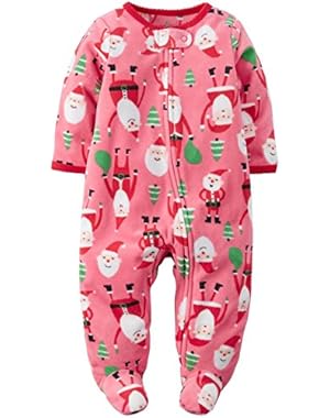 Carters Unisex Baby Santa Fleece Zip-Up Sleep & Play Pink