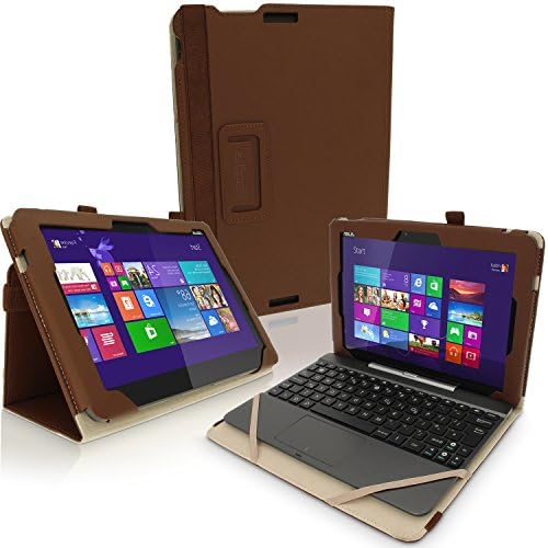 iGadgitz Premium Brown PU Leather Folio Case Cover for Asus Transformer Pad TF103C 10.1" with Multi-Angle Viewing Stand + Stylus Pen Elastic Holder + Screen Protector