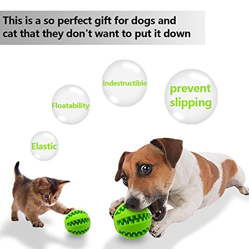 Pet Toy Ball for Dogs, Bite Resistant Soft Rubber Bouncy Ball Treat Ball Dog Toys, Tooth Cleaning Dog Chew Toy (Green) - Thumbnail 3