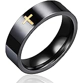 Cross Rings for Men, 18K Gold Plated Mens Rings Stainless Steel Silver Lord Prayer Jesus Christian Black Pinky Ring, Ring Size 5 to 13