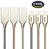 IMZ 3-Pack Zinc Alloy Lightning Cable, Metal Spring Series,(3FT) 8 Pin to USB Fast Charging & Data Transfer Cord for Apple iPhone X/8/8 Plus/ 7/7 Plus 6s/6/5s/5, iPad Pro/Air/Mini -Black+Rose+Gold