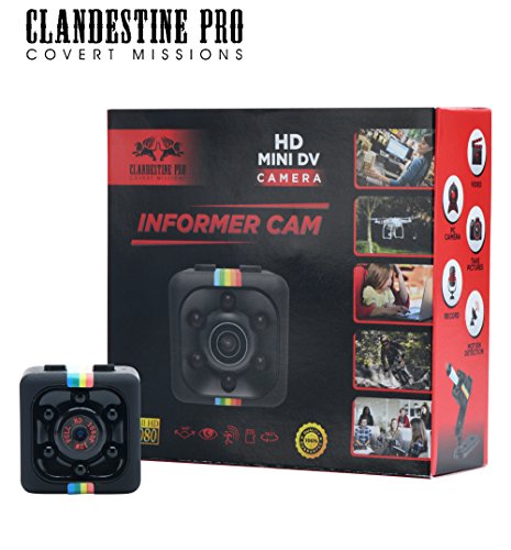 ClandestinePro - HD Informer CAM, Mini Hidden - HD, Small, Portable Spy Cam - Nanny Cam w/Motion Detection & Night Vision â€“ 1080P Wireless Mini Security Camera Includes 32GB Micro SD Card & Adapter