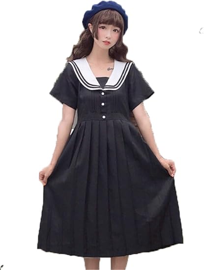 Amazon サユム レディーズ 夏 新番 ワンピース 水兵服 セーラー服 無地 黒い オリジナル スプライス チュール 学園風 日系 レトロ感 学生 可愛い 少女 スイート コーディネート ブラックs ワンピース チュニック 通販