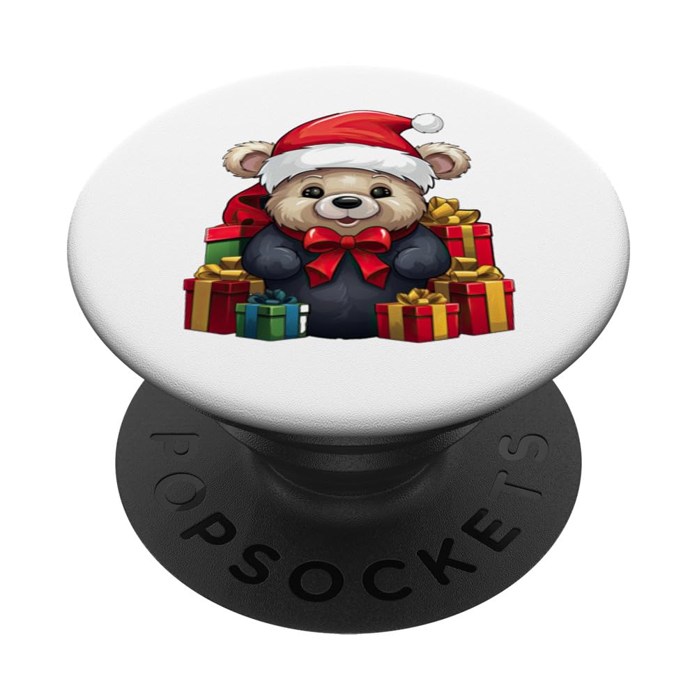 Teddy Bear Santa Claus Hat Christmas Pajama Xmas Party Kids PopSockets Swappable PopGrip