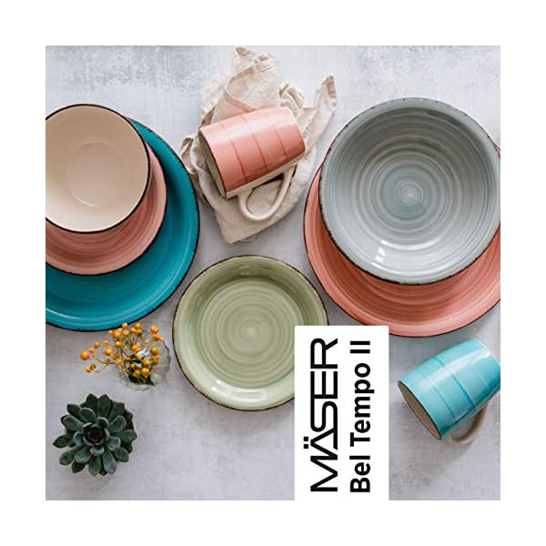 MASER-931875-Bel-Tempo-II-Plate-Set-for-6-People-in-Modern-Vintage-Look-18-Piece-Dinner-Service-Hand-Painted-Ceramic-Tableware-Service-Stoneware-Smoke-Blue MÄSER 931876 Bel Tempo II Plate Set for 6 People in Modern Vintage Look, 18-Piece Dinner Set, Hand-Painted Ceramic…