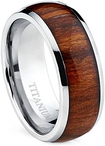 Titanium Ring for Men with Real Santos Rosewood Inlay Comfort Fit Ring Size 6-15 (15)
