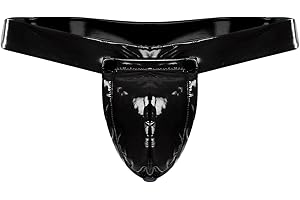 Lejafay Glossy Pu 2-in-1 Jockstrap Thong for Men's O-Ring Underwear Detachable Crotch Cover for