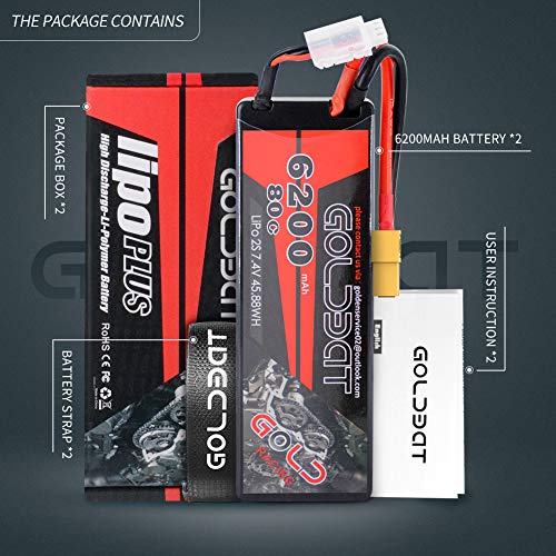 GOLDBAT Champion RC Lipo Battery 2S 80C 7.4V LiPo 5200mAh Hardcase with Deans Plug (6200 2s 80c 2packs XT60) – Bild 8