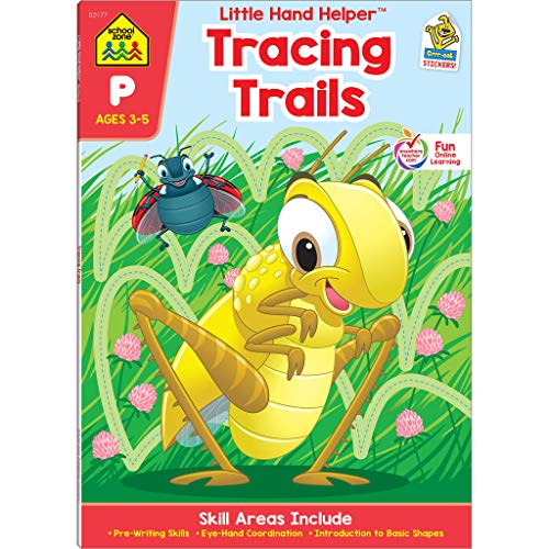 SCHOOL ZONE - Tracing Trails Pre-Writing Skills Workbook, Preschool and Kindergarten, Ages 3 through 5, Lovable Illustrations, Shapes, Following Directions, Alphabet and More