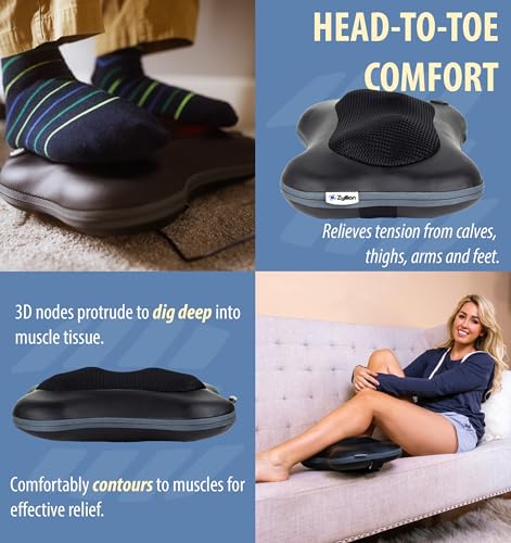 Zyllion Shiatsu Back and Neck Massager with Heat - 3D Electric Kneading Deep Tissue Massage Pillow for Chair, Car, Shoulders, Leg, Foot, Black, ZMA-13