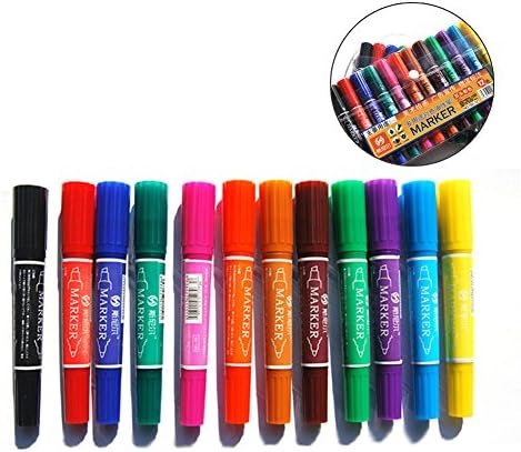 Dsar Chalk Markers 12 Color Waterproof Dual Tips Paint Markers for Kids suitable for Glass, Ceramic, Paper, Rubber and Plastic (A, 12 pack)