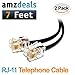 AmzDeals 2-Pack 7 Feet Black Telephone Cable 6P4C RJ11 Male to Male, Made in USA Pro Grade Phone Line Cord