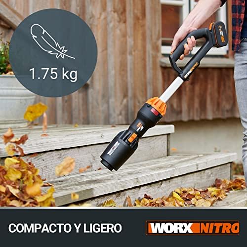 WG543E.9 Soprador de Folhas de Nitro 20V, super leve de 1,7Kg, motor brushless, 209Km/h, Turbina de Alto Volume e Velocidade, para Limpeza de Jardim, Caminhos e Terrenos, sem bateria nem Carregador