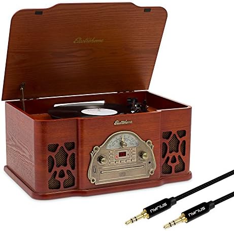 Electrohome Record Player Retro Vinyl Turntable Stereo System, AM/FM, CD, Vinyl-to-MP3, AUX Input for Smartphones & Bonus 3.5mm Aux Stereo Cable