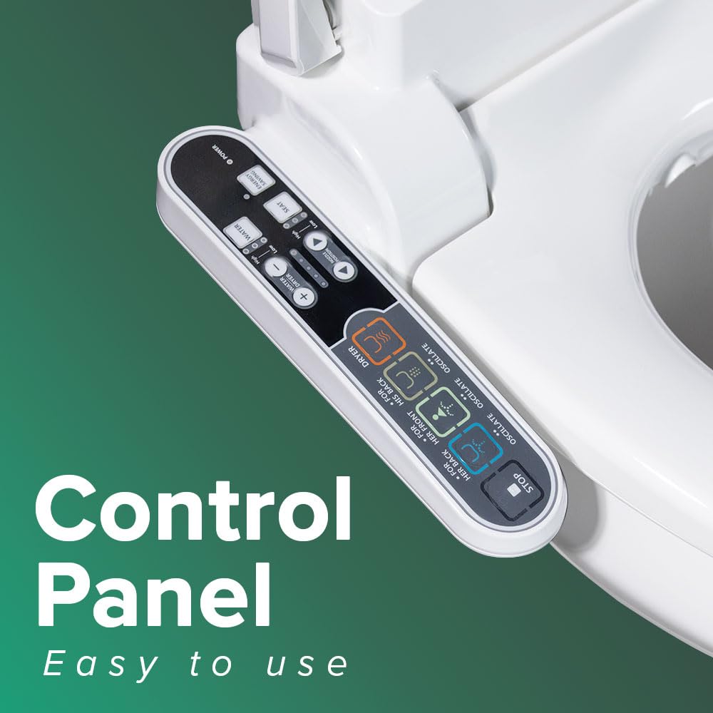 SmartBidet® SB-2000WE Electric Smart Bidet™ Toilet Seat with Heated Seat, Warm Air Dryer, Temperature Control Wash, and Control Panel, Elongated Seat