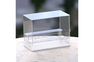 Choowin 3-Tier Clear Acrylic Display Case Display Box Display Stand with Door,Countertop Display Case for Collectible Mini Action Figure,Dustproof Storage Organizer(White Base,Clear Step)