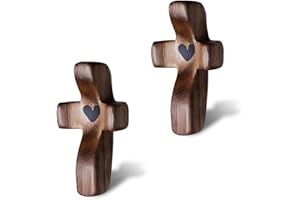 VROUWENGELD 2Pcs Wooden Pocket Cross My Heart, Stress Relief Cross Fidget, Wooden Cross Fidget Easter Gifts Encouragement Gift for Children Men Women, Pocket Prayer Cross