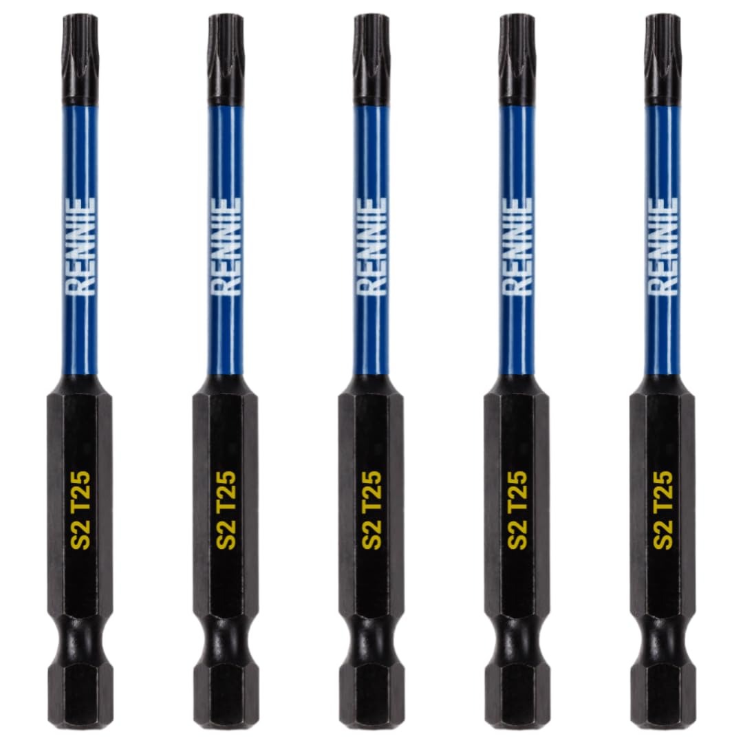 5 x Rennie Tools 75mm Long T25 TX25 Impact Screwdriver Driver Bits Set. Heavy Duty Magnetic Torx Screwdriver Bit Set. Black Oxide Coated Torx Impact Driver Bits. Torx Bit Set.