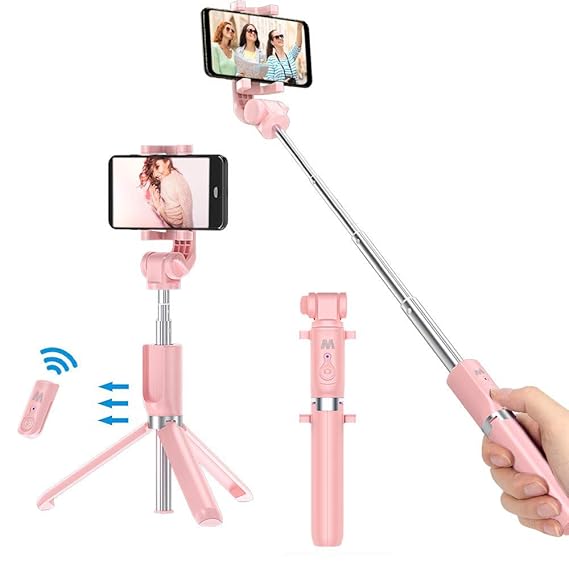 Bovon Selfie Stick Stativ mit Bluetooth-Fernauslöser 360° Rotation Ausfahrbarer Selfiestick für alle Handys mit der Breite 5.