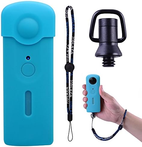 Elecor Protection Kit for Ricoh Theta S/SC 360 Camera, Silicone Case with Lens Cap, Wrist Strap and 360° Rotatable 1/4 Screw (Blue)