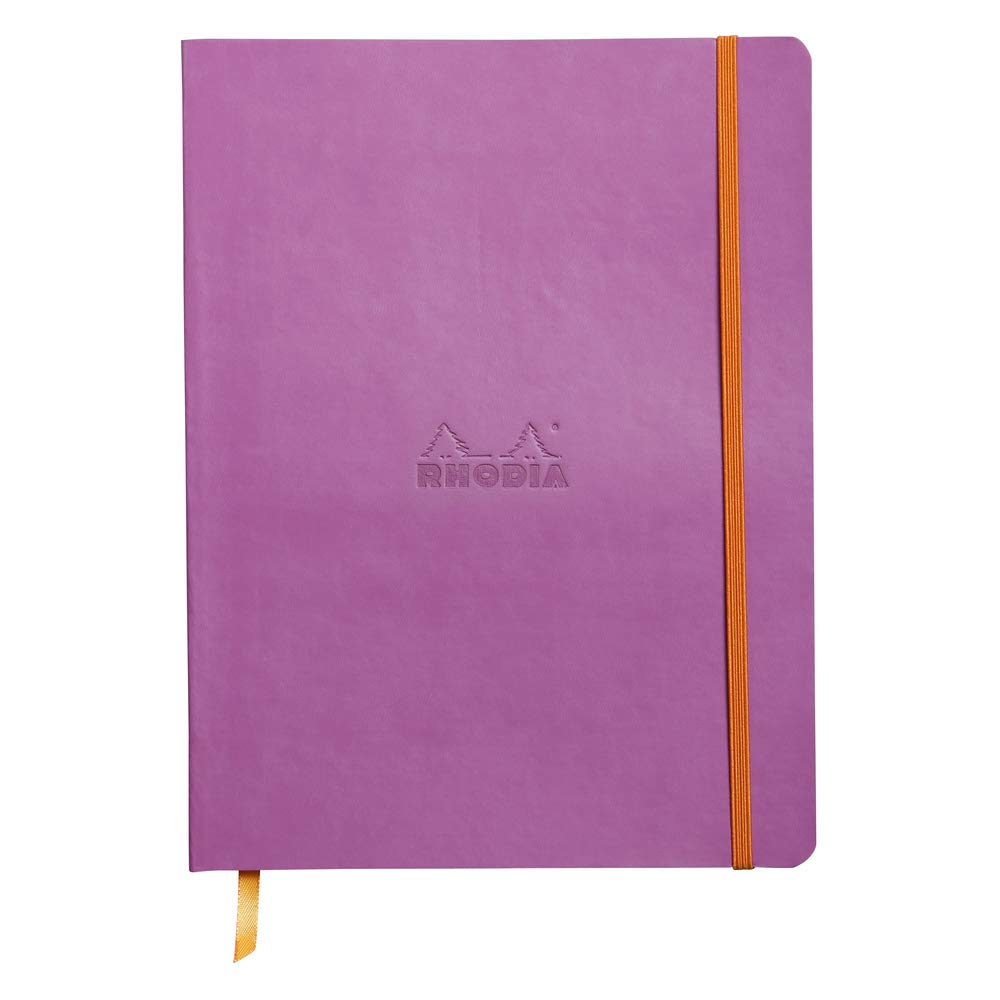 RHODIA 117511C - Lilac Flexible Notebook - 19x25 cm - Lined - 160 pages - Clairefontaine Ivory Paper 90 g/m - Bookmark, Elastic Closure - Faux Leather Cover - Rhodiarama Collection