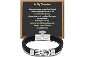 JOYCUFF Gift for Men Black Braided Leather Infinity Bracelet for Men Dad Husband Boyfriend Son Grandson Brother Nephew Uncle Forever Linked Together Stainless Steel Engraved with Love You Forever Jewelry 7.5|8.5|9 Inches