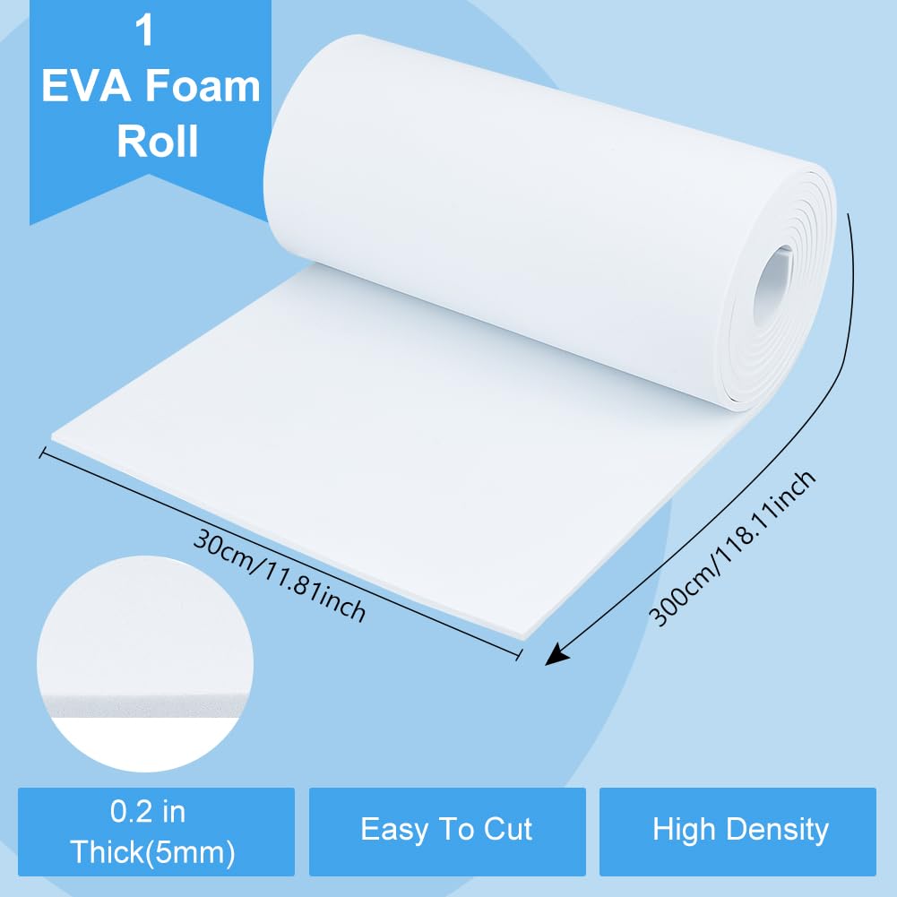 BENECREAT 118x11.8 Inch White EVA Foam Sheet, 5mm Thick EVA Foam with High Density, Large Crafts Foam Roll for Art Craft, Cosplay Costume, DIY Projects