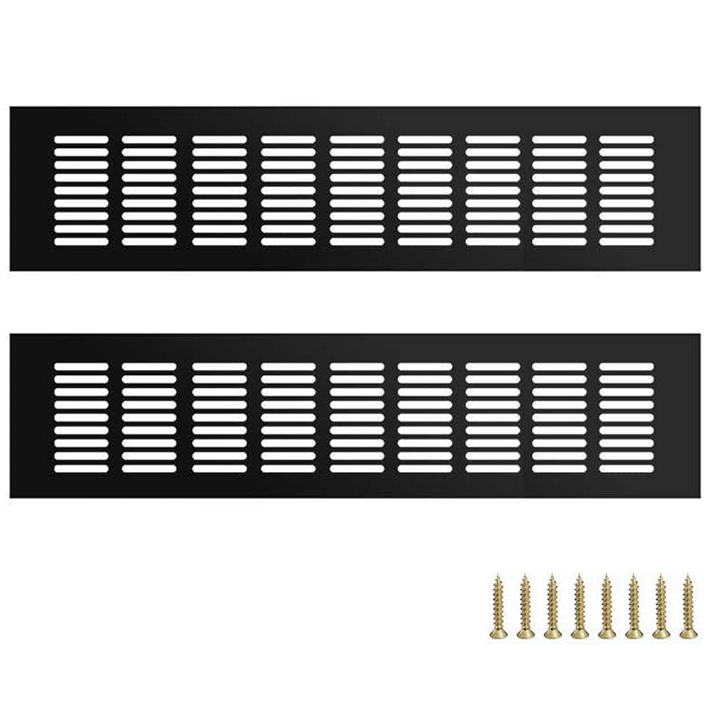 GZGXKJ 2 Pcs Black 80mm x 400mm Aluminum Alloy Kitchen Air Vent Grille Cover Cupboard Vents Fridge Vent Louvred Wall Vent Grille with Screw