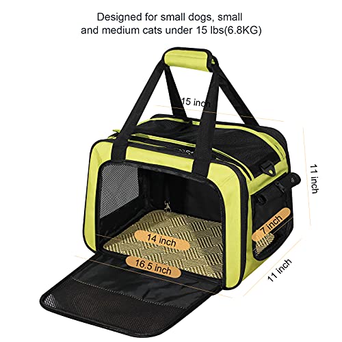 Pet Carrier TSA Airline Approved Cat Carrier Soft Sided Dog Carrier Collapsible Travel Bag for Small Dogs, Medium Cats up to 15 Lbs (6.8 kg), 16.5\