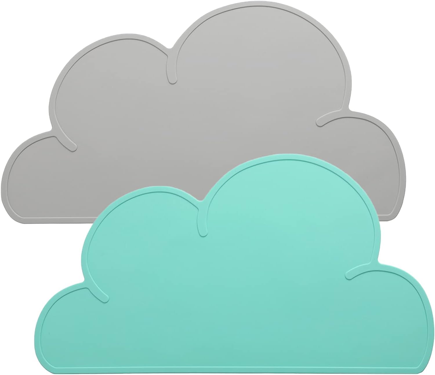 Silicone Placemats for Kids, 2 Pack Toddler Placemats for Table, Cloud Shape Baby Feeding Mat, Portable Travel Tablemats, Easy to Clean, Heat Proof, 48 x 27 cm