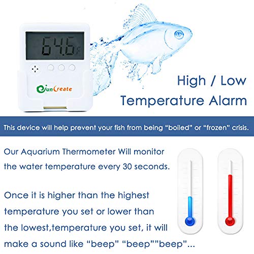 Capetsma Aquarium Thermometer with Sound Alarm, LCD Fish Tank Thermometer Monitor Water Temperature with Accurate Temperature Sensor, Digital Temperature Gauge for car, Room and Terrarium (White)