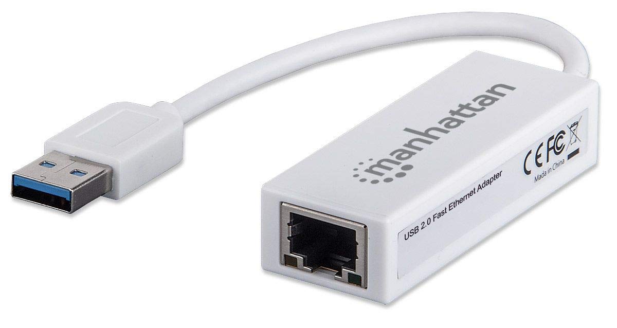 Manhattan USB-A Fast Ethernet Adapter, 10/100 Mbps Network, 480 Mbps (USB 2.0), Hi-Speed USB, RJ45, White, Three Year Warranty, Blister — image 1