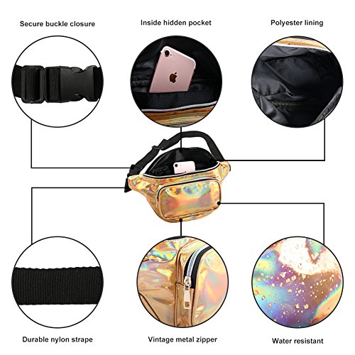 Mum's memory Metallic Hologram Fanny Pack - Outdoor Sport Waist Pack for Running, Hiking, Traveling for Women and Men (Gold)