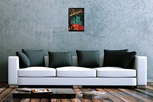 Tin Sign Deco City Nashville Tennessee Cowboy Guitar 8X12" - Thumbnail 3