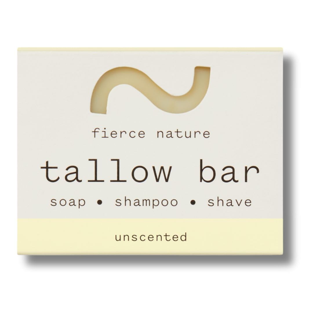 Fierce Nature Multi-Use Pure Tallow Bar | Organic & Natural Moisturising Bar for Face, Body, Hands & Hair | Non-Toxic Skincare Essential - Unscented, 80g